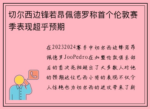 切尔西边锋若昂佩德罗称首个伦敦赛季表现超乎预期 切尔西边锋若昂佩德罗称首个伦敦赛季表现超乎预期